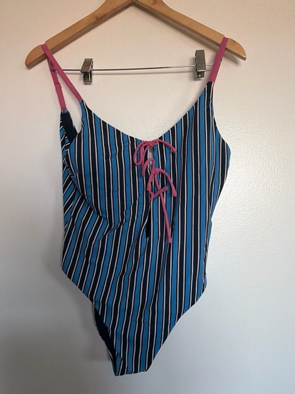 Victoria's Secret Navy and Blue Striped One-Piece with Pink Tie - Picture 3 of 3